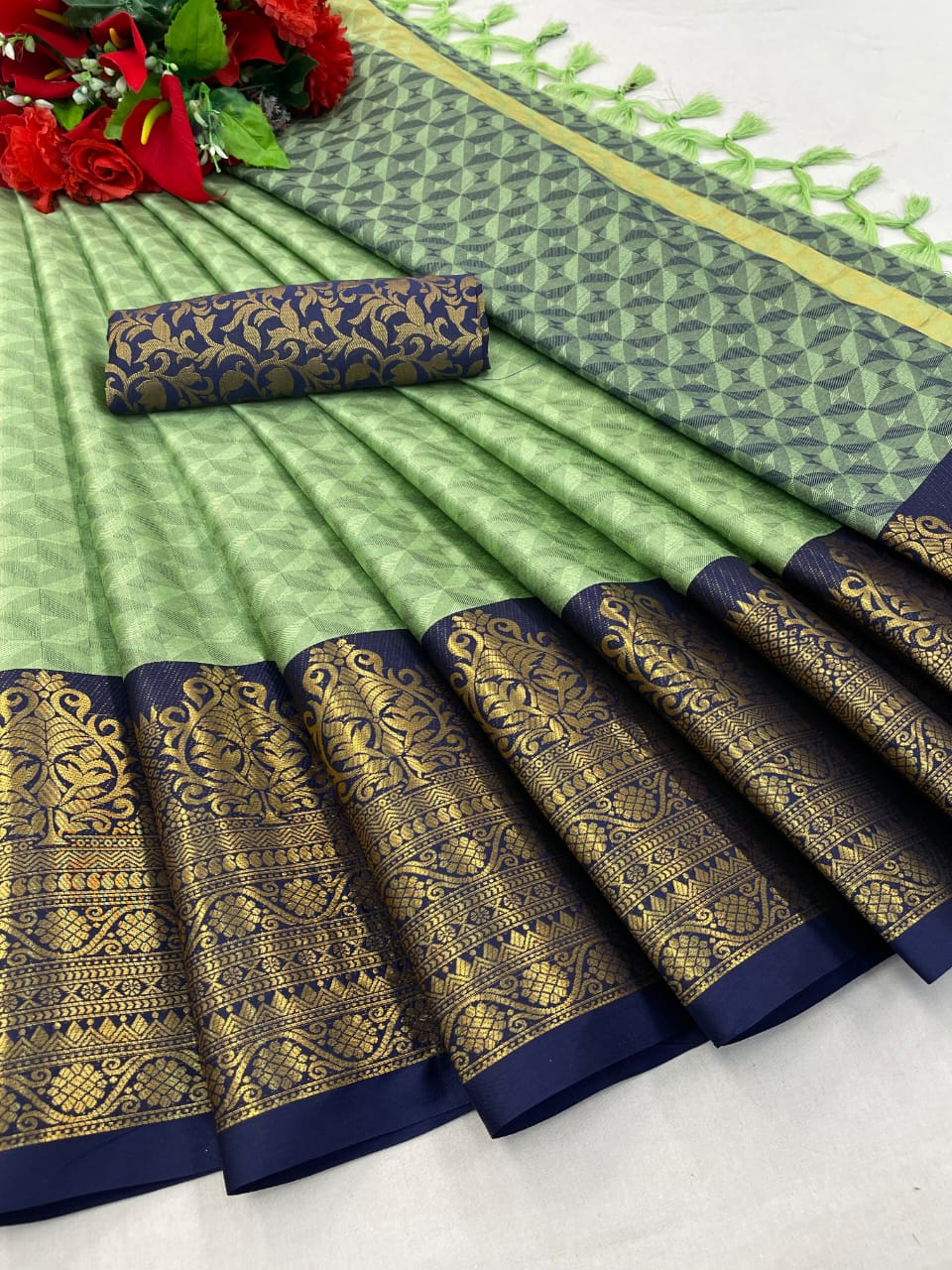 Neela Pista Green Cotton Silk Saree