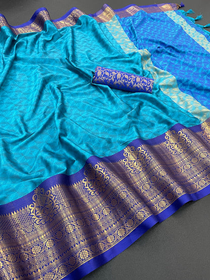 Neela Pacific Blue Cotton Silk Saree