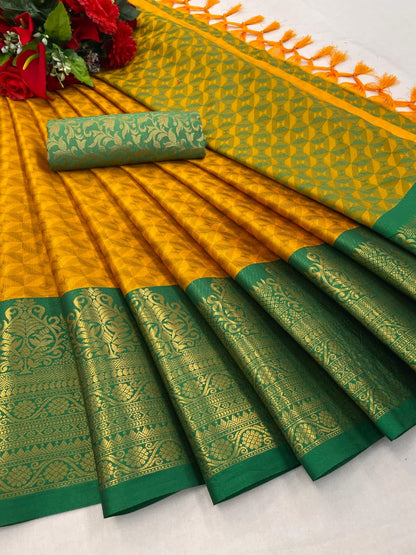 Neela Mustard Yellow Cotton Silk Saree