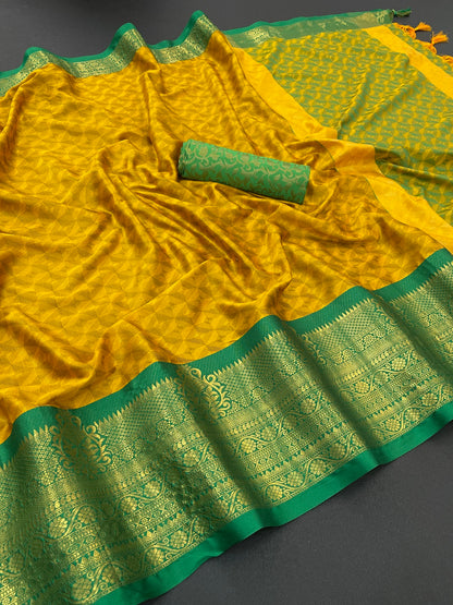 Neela Mustard Yellow Cotton Silk Saree