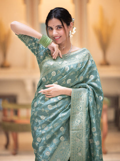 Hira C- Green Banarasi Silk Saree With Amazing Blouse Piece