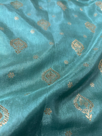 Moisey Bottle Blue Banarasi Silk Saree With Amazing Blouse Piece