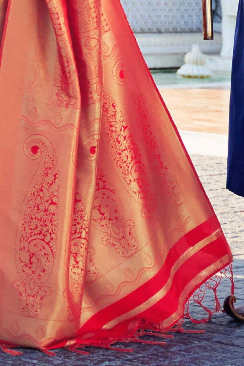 Cadmium Red Navya Kanjivaram Silk Saree