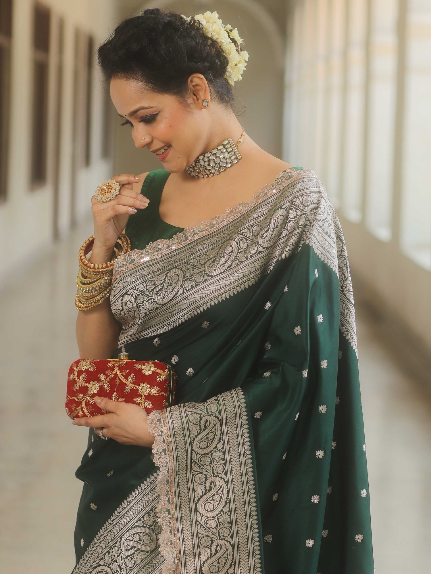 Emerald Glow - Zariknyaa Banarasi Saree