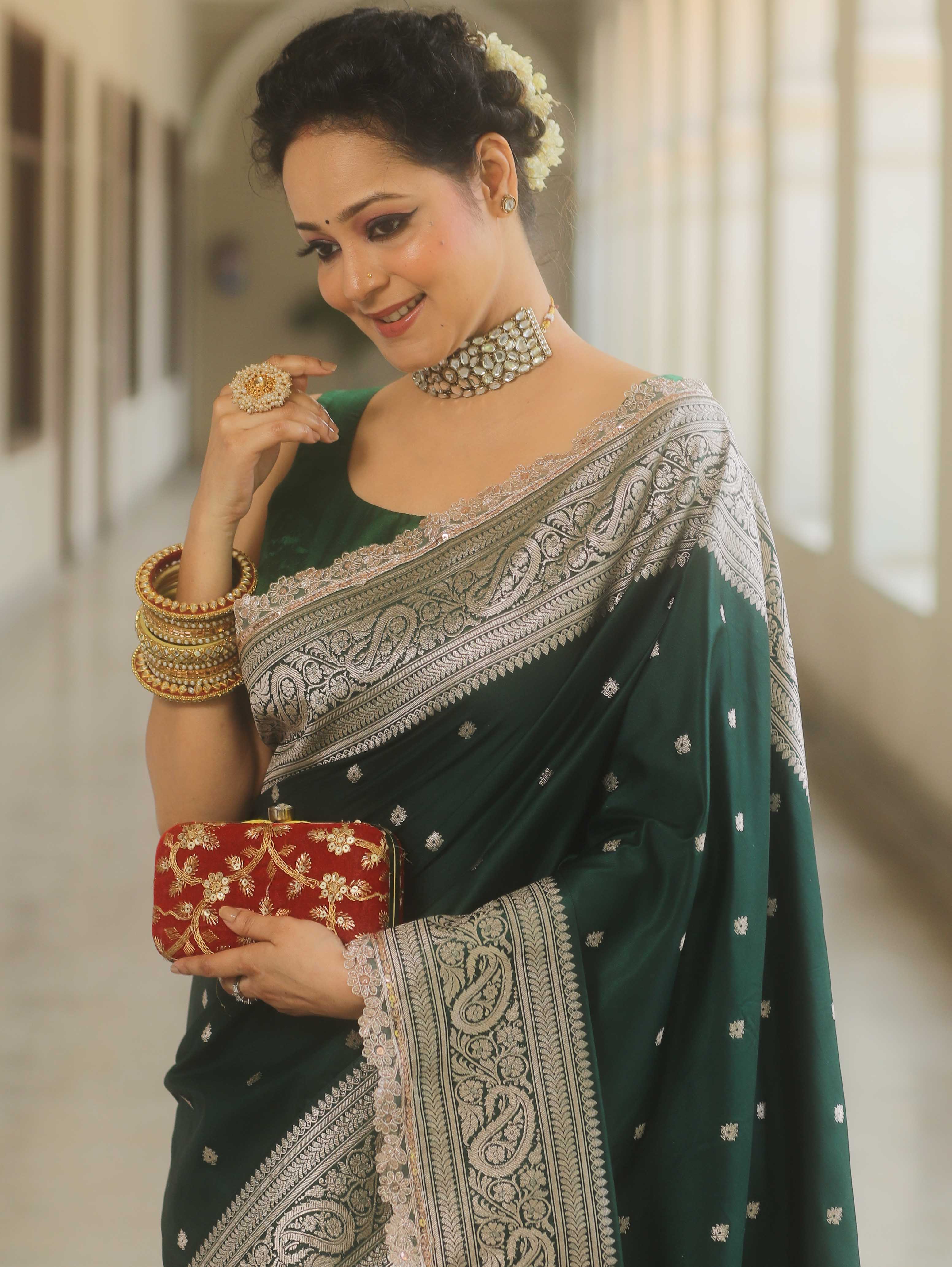 Emerald Glow - Zariknyaa Banarasi Saree