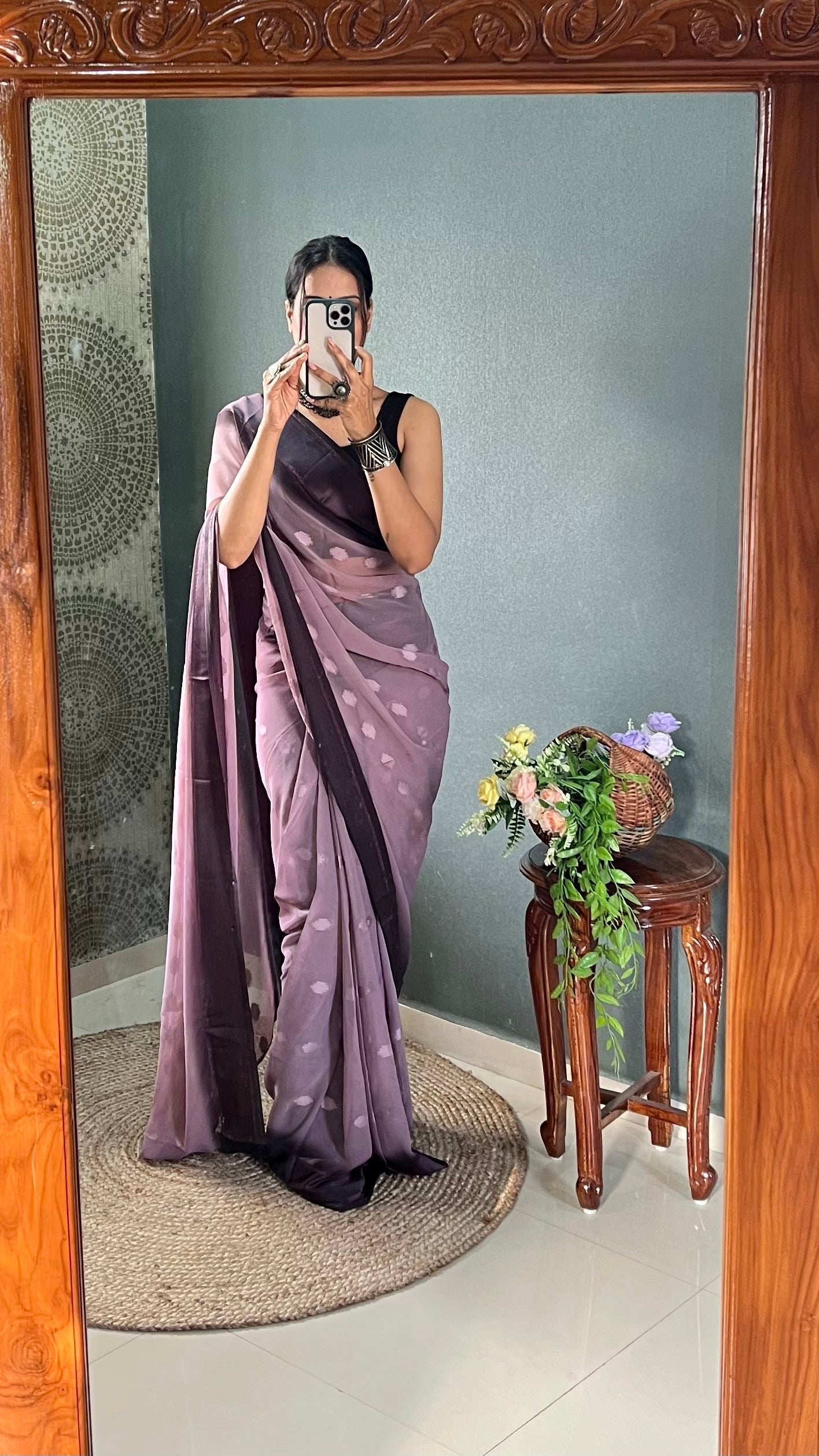 1 MIN Ready To Wear Dusky Purple Yamuna Saree