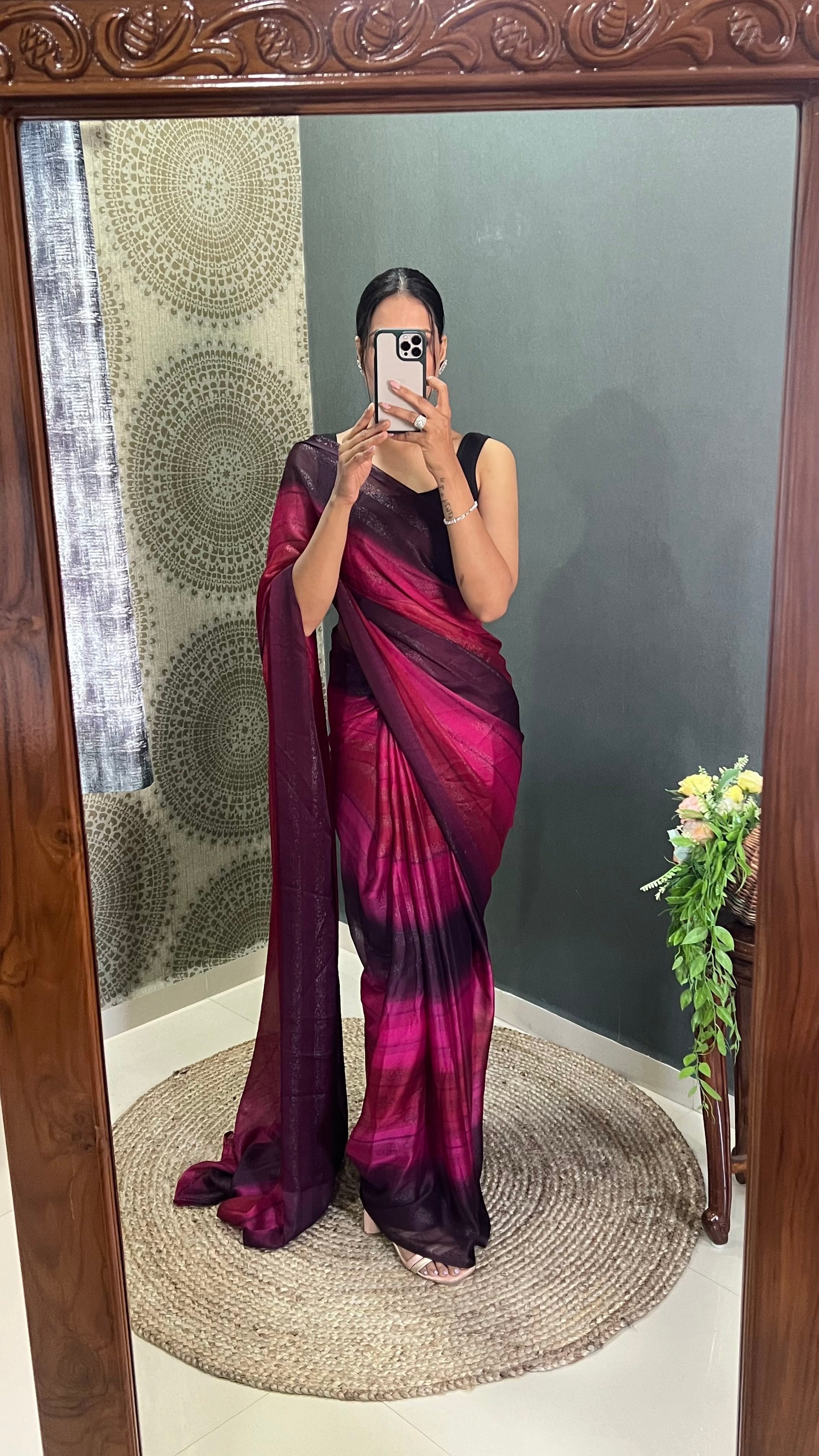 1 MIN Ready To Wear Pink Shade Heer Saree