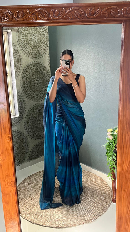 1 MIN Ready To Wear Blue Shade Heer Saree