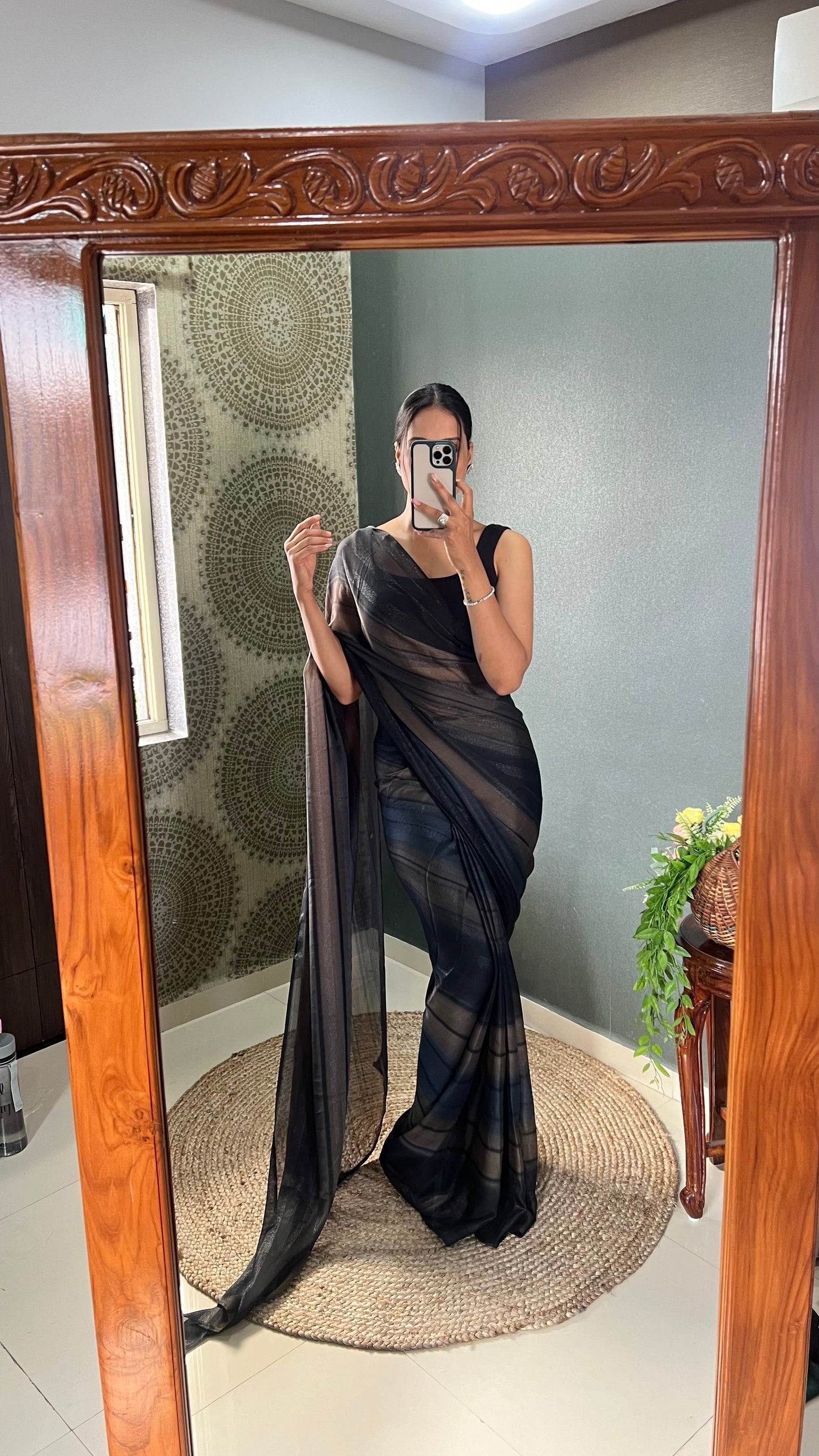 1 MIN Ready To Wear Black Shade Heer Saree