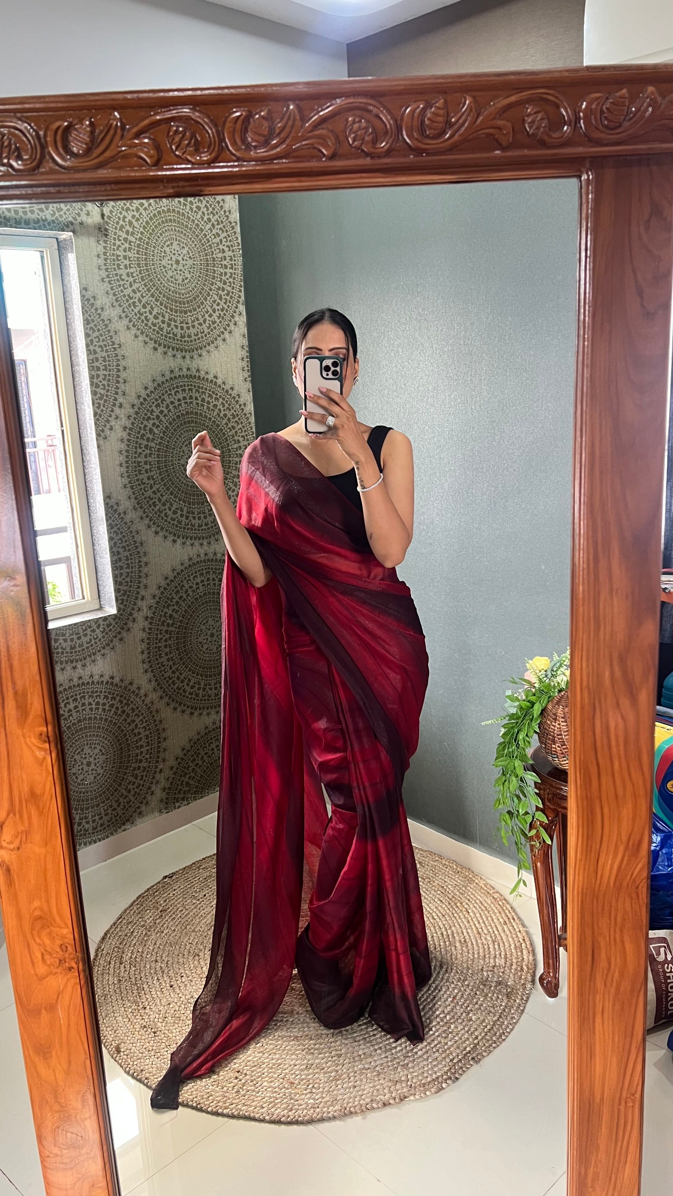 1 MIN Ready To Wear Maroon Shade Heer Saree