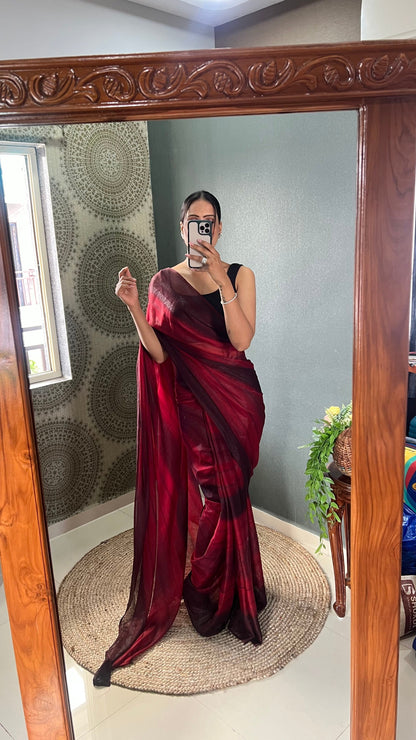 1 MIN Ready To Wear Maroon Shade Heer Saree