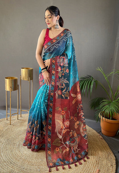 Bhargavi Blue Cotton Kalamkari Printed Saree