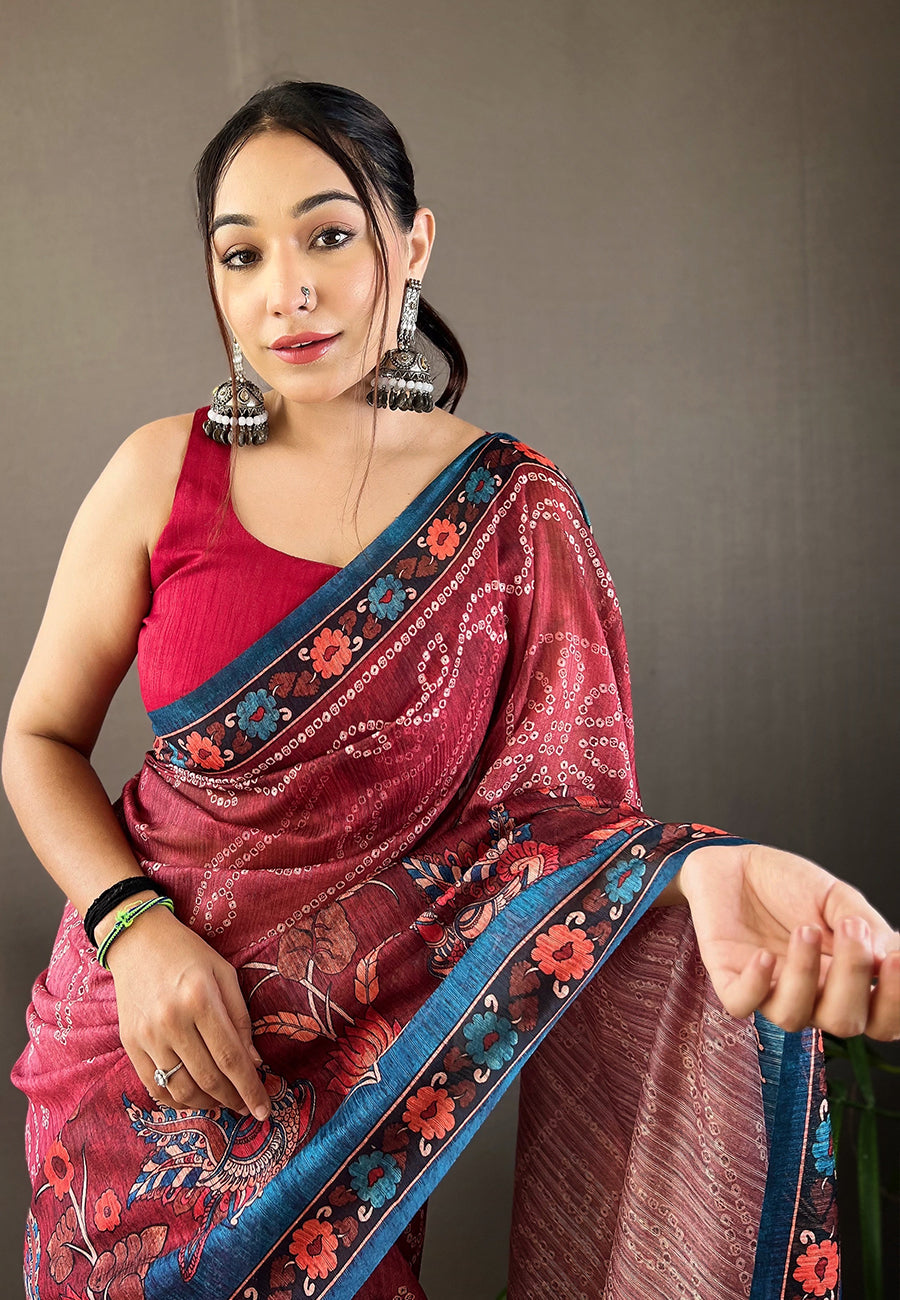 Bhargavi Maroon Cotton Kalamkari Printed Saree