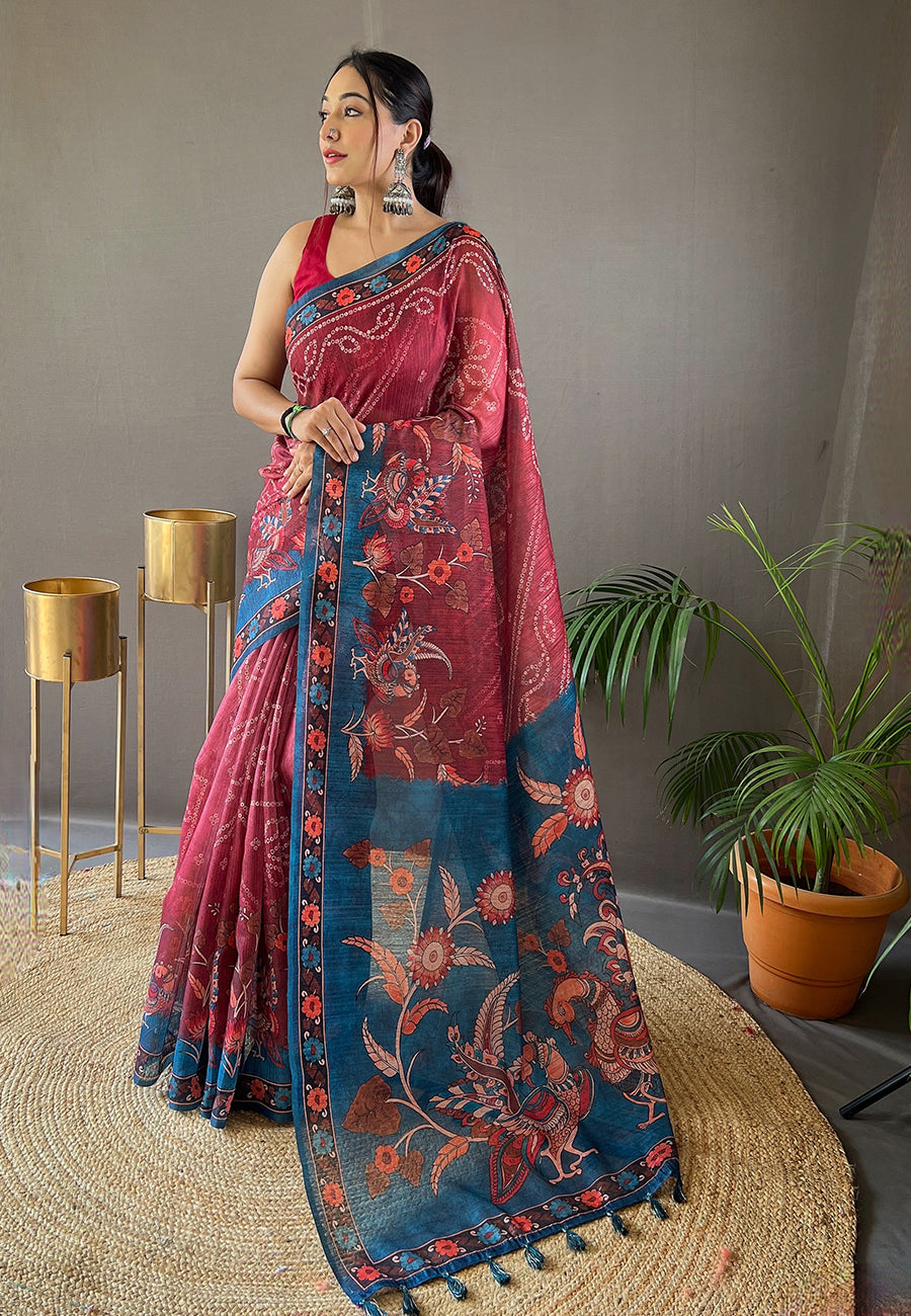 Bhargavi Maroon Cotton Kalamkari Printed Saree