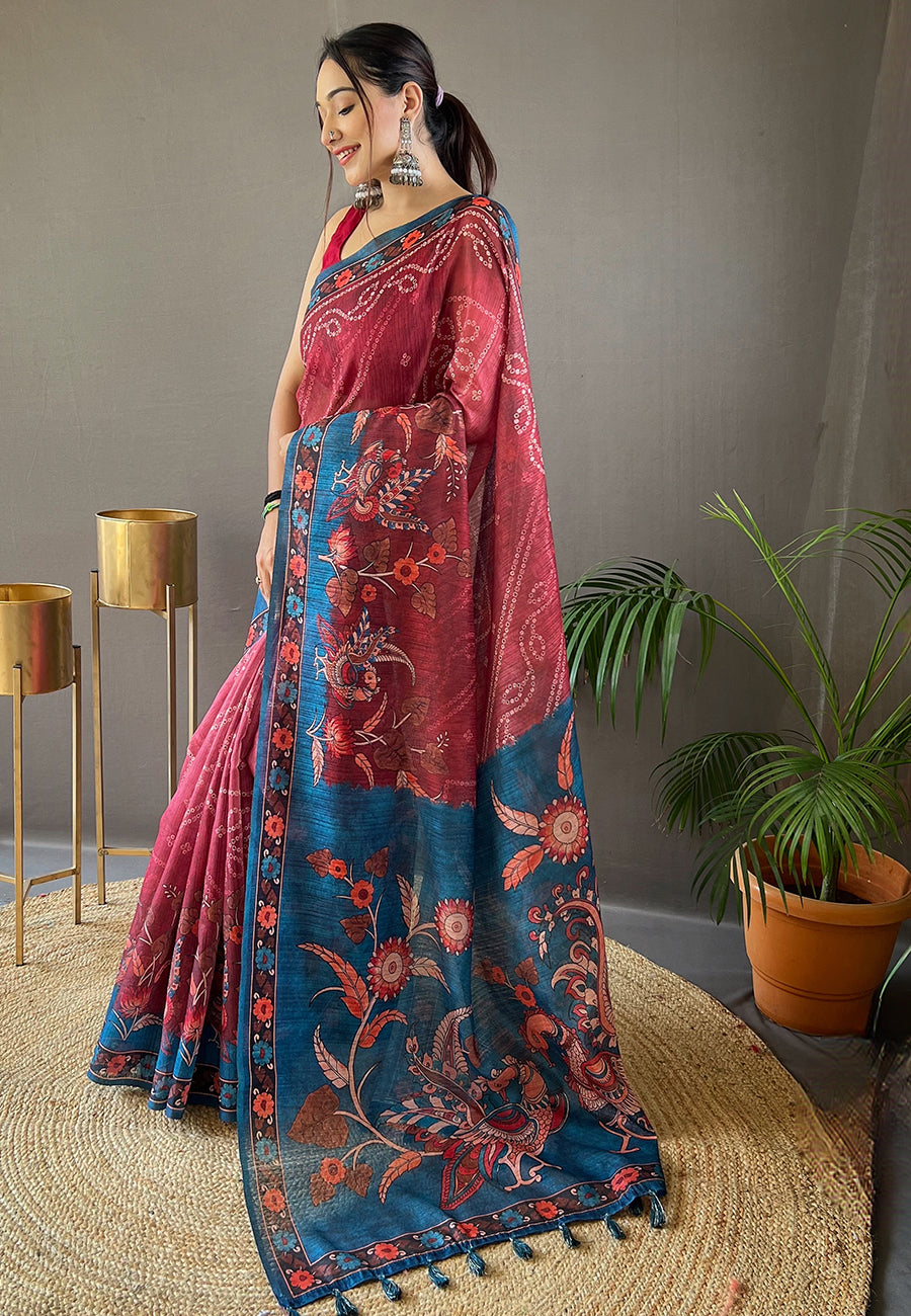 Bhargavi Maroon Cotton Kalamkari Printed Saree