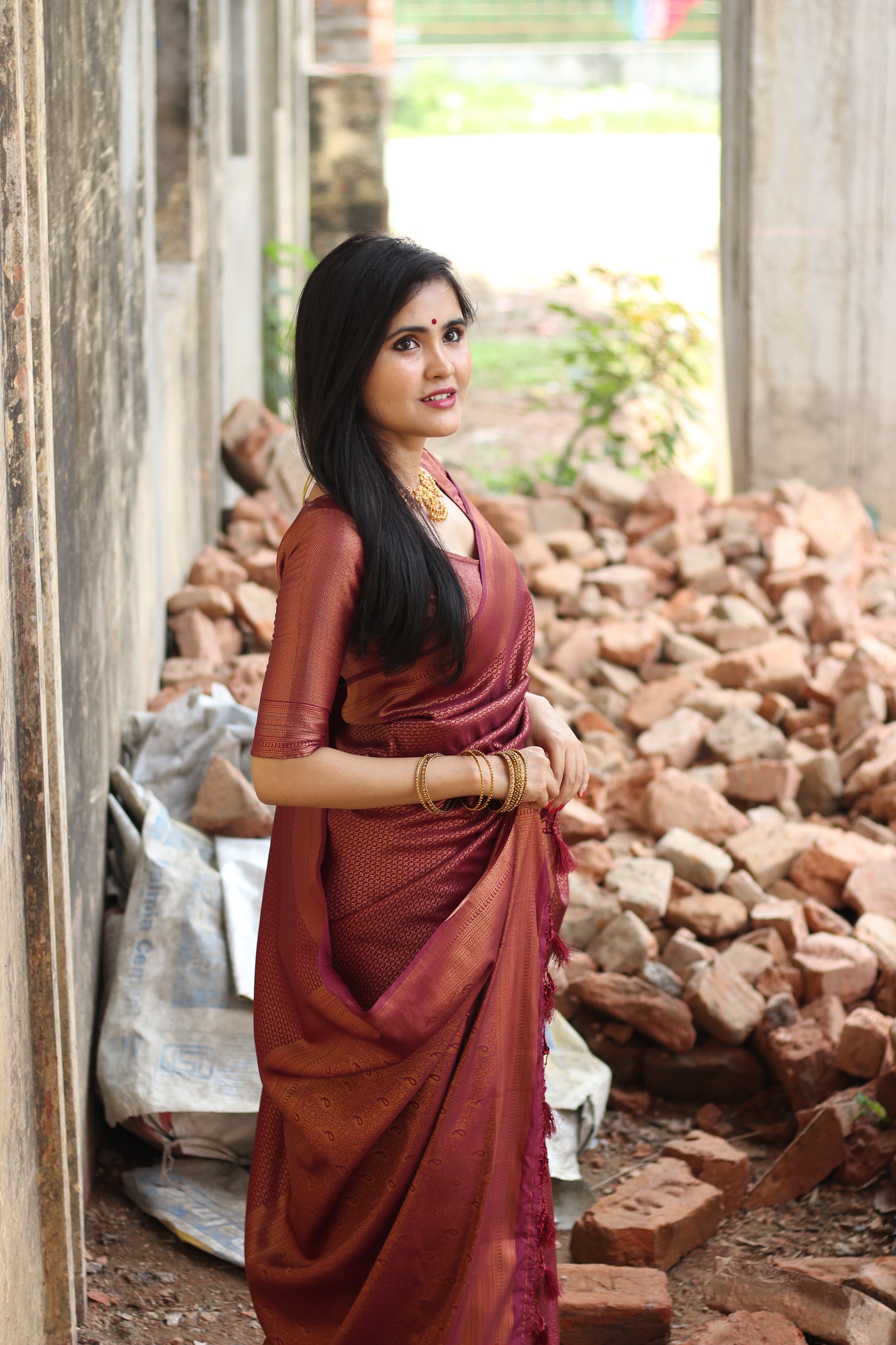 Tamanna Maroon Kanchipuram Silk Saree