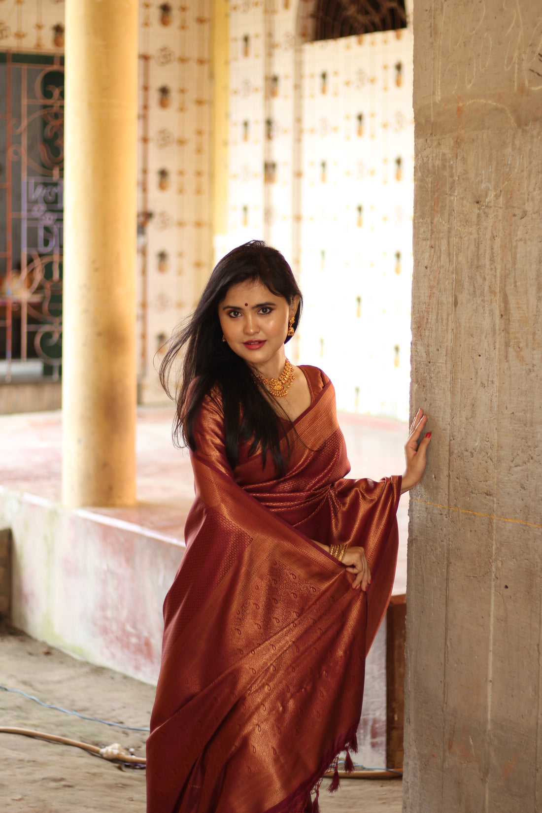 Tamanna Maroon Kanchipuram Silk Saree