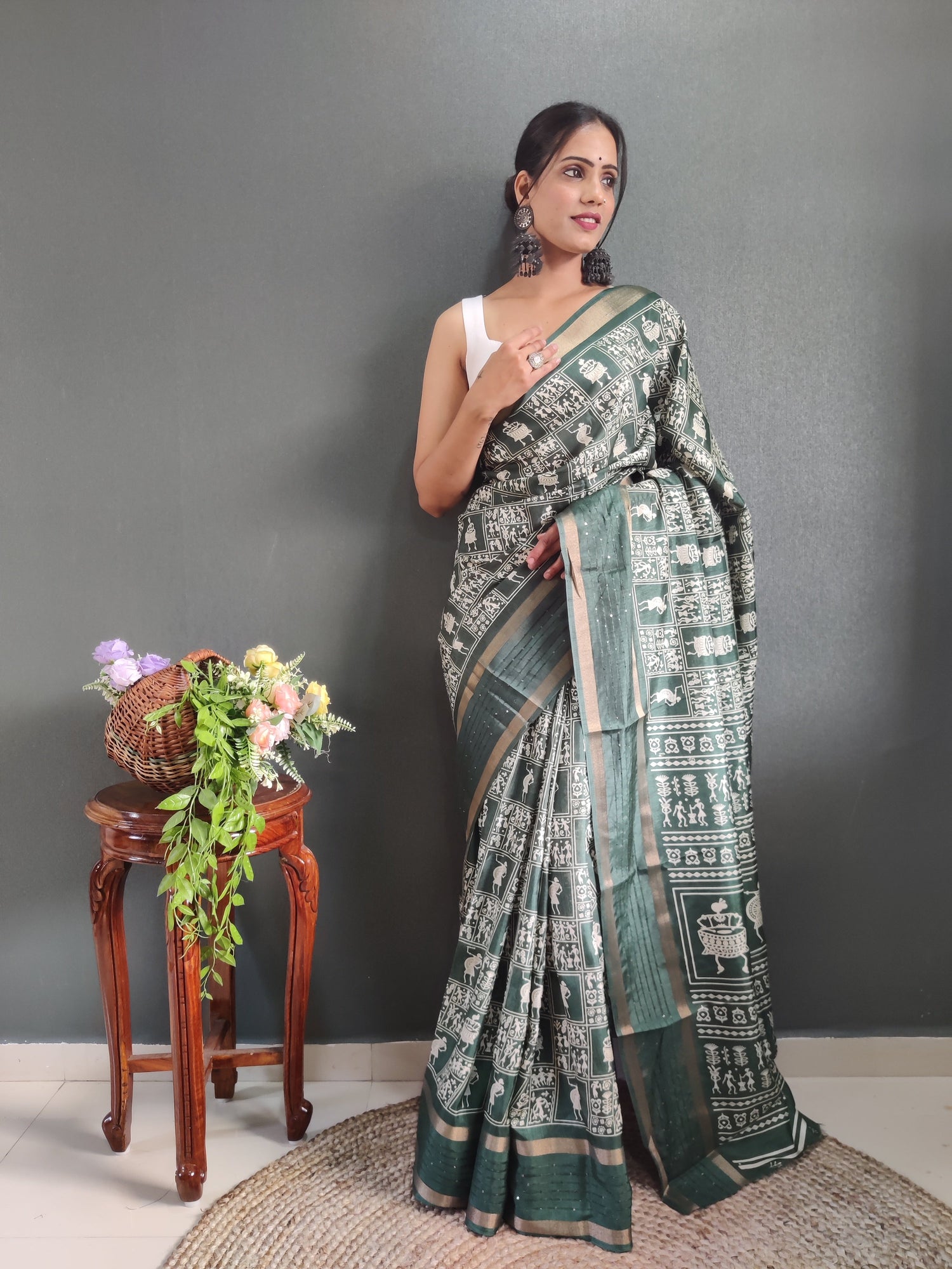 1-Min Ready To Wear Latest Shriivanta Design Saree – Dark Green