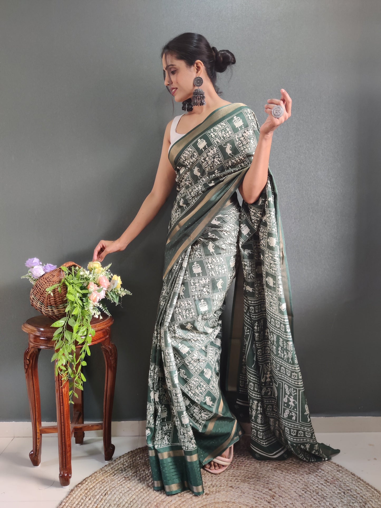 1-Min Ready To Wear Latest Shriivanta Design Saree – Dark Green