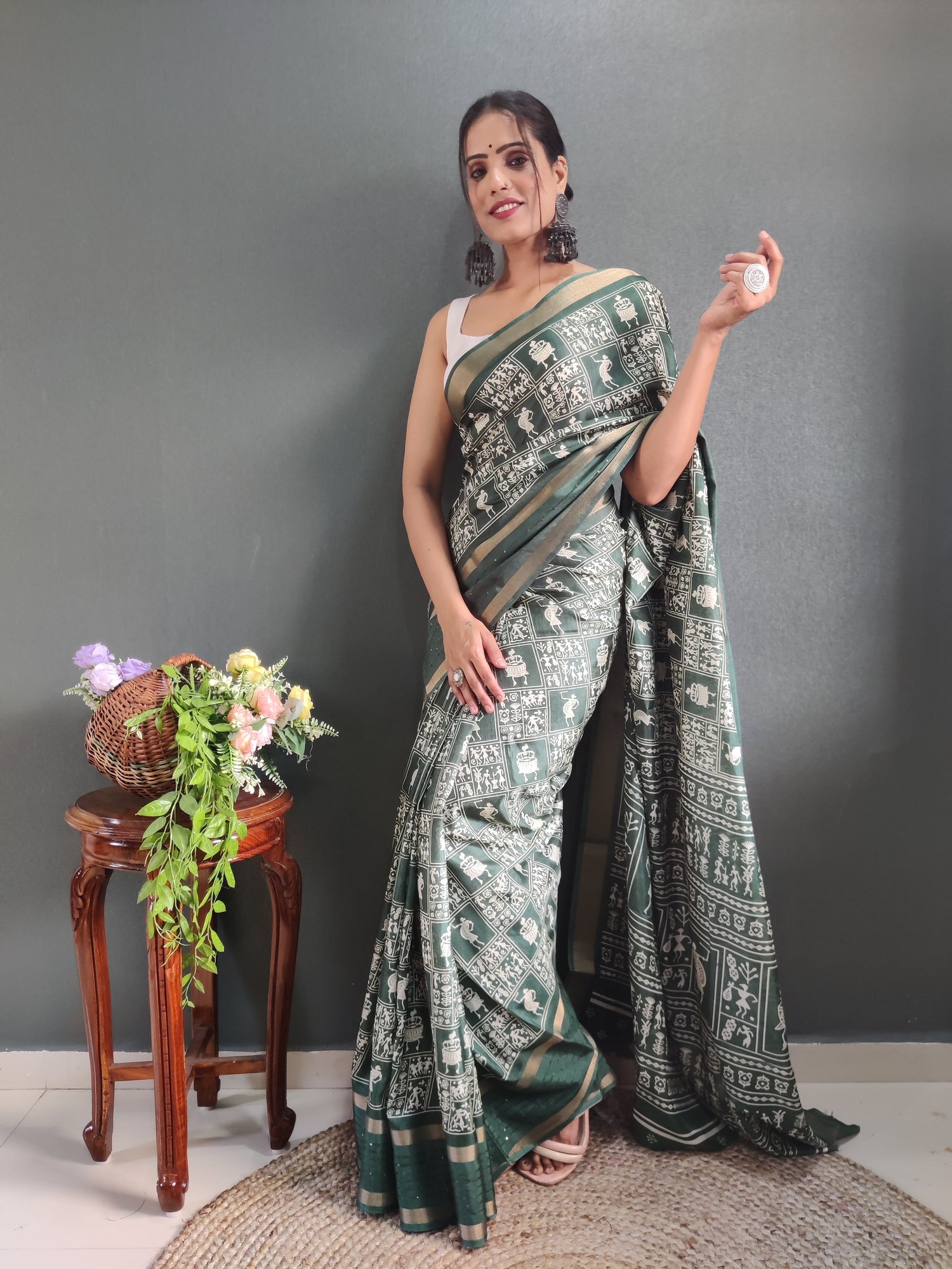 1-Min Ready To Wear Latest Shriivanta Design Saree – Dark Green