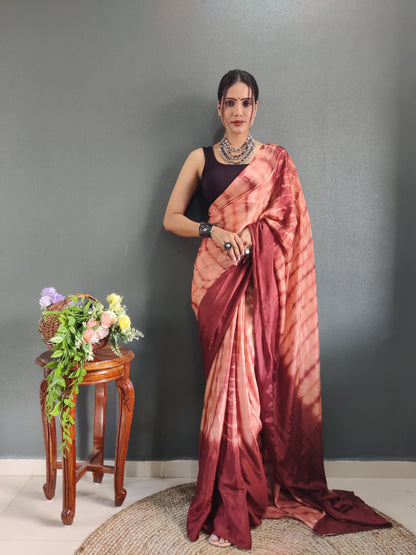 1 MIN Ready To Wear Sibori Border Red Shade Saree