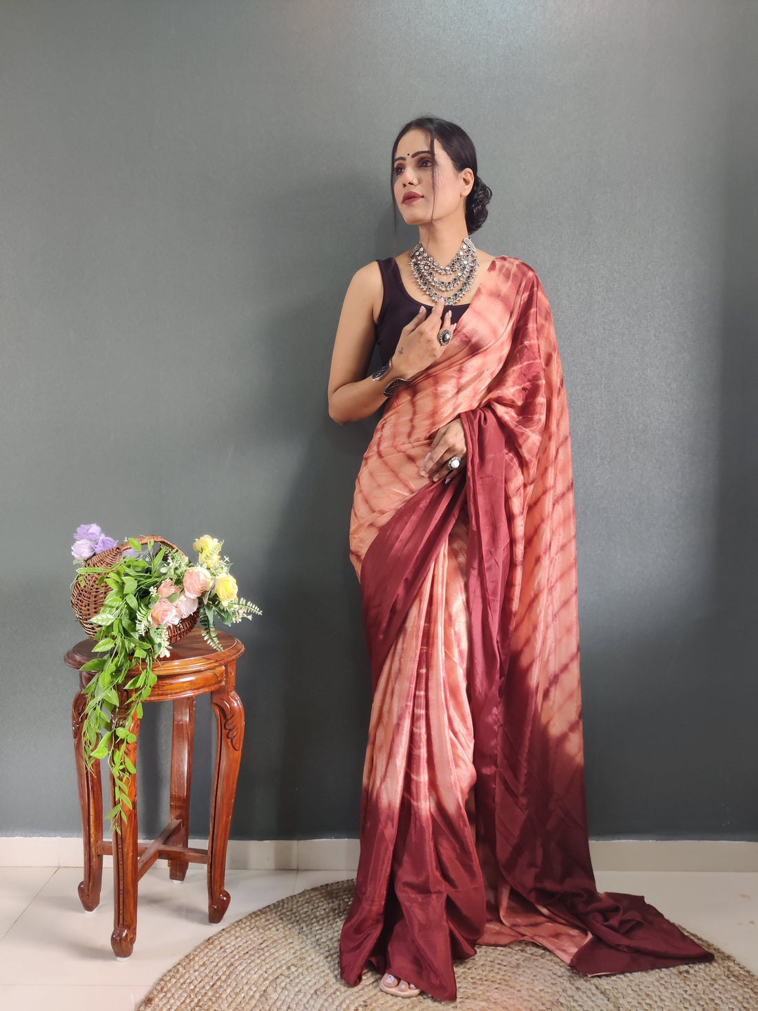 1 MIN Ready To Wear Sibori Border Red Shade Saree