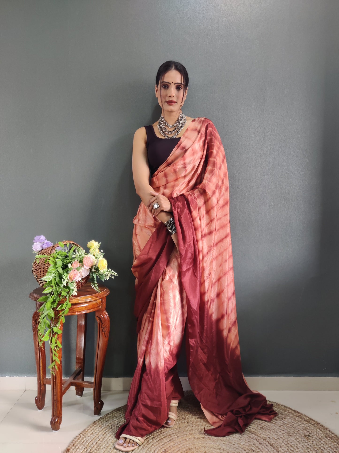 1 MIN Ready To Wear Sibori Border Red Shade Saree