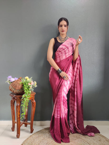 1 MIN Ready To Wear Sibori Border Maroon Shade Saree