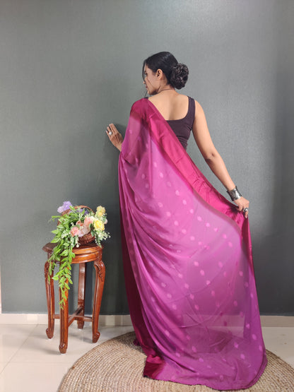 1 MIN Ready To Wear Pink Yamuna Saree