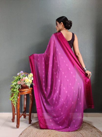 1 MIN Ready To Wear Pink Yamuna Saree