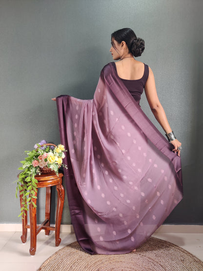 1 MIN Ready To Wear Dusky Purple Yamuna Saree