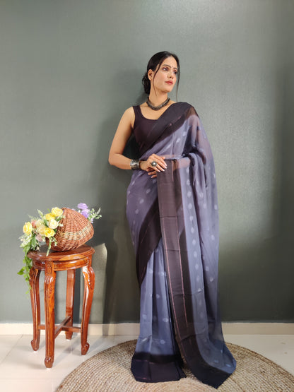 1 MIN Ready To Wear Bluish Grey Yamuna Saree