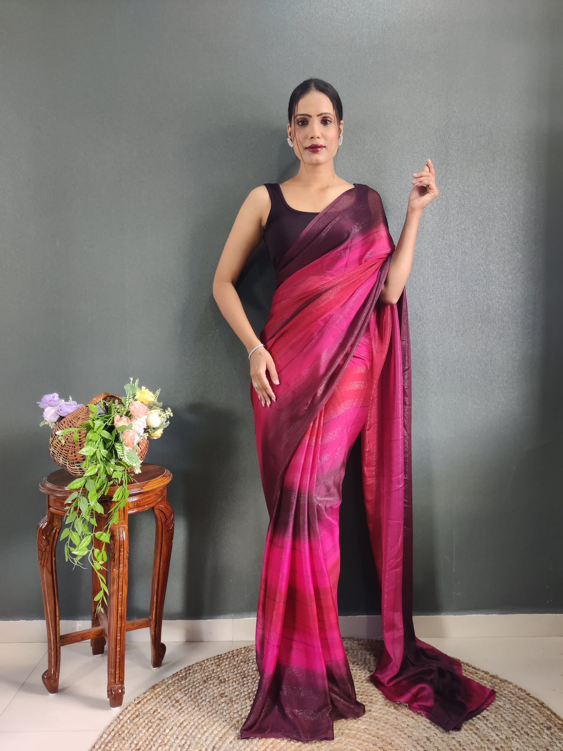 1 MIN Ready To Wear Pink Shade Heer Saree