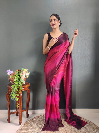 1 MIN Ready To Wear Pink Shade Heer Saree