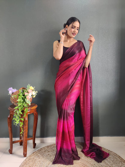 1 MIN Ready To Wear Pink Shade Heer Saree