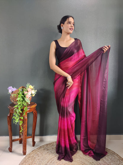 1 MIN Ready To Wear Pink Shade Heer Saree