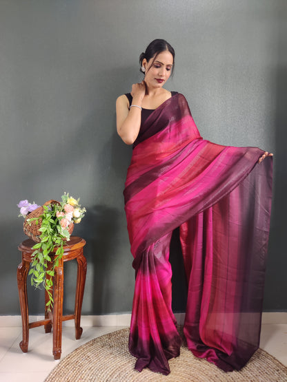 1 MIN Ready To Wear Pink Shade Heer Saree