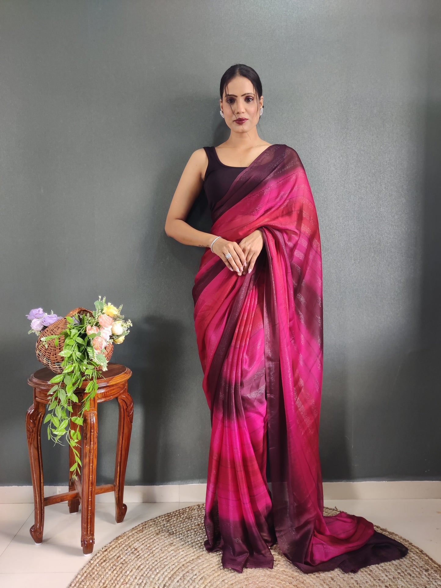 1 MIN Ready To Wear Pink Shade Heer Saree