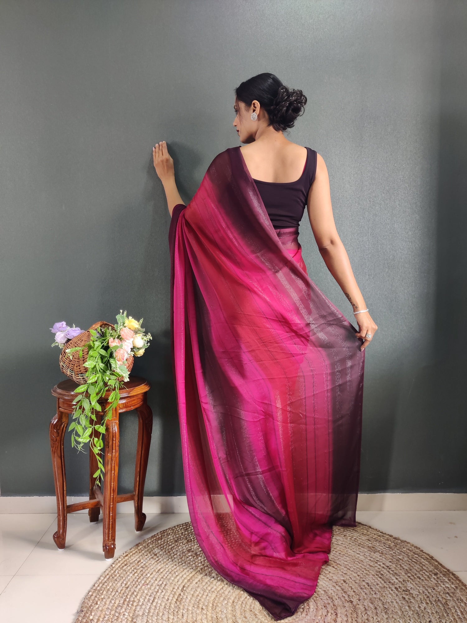 1 MIN Ready To Wear Pink Shade Heer Saree