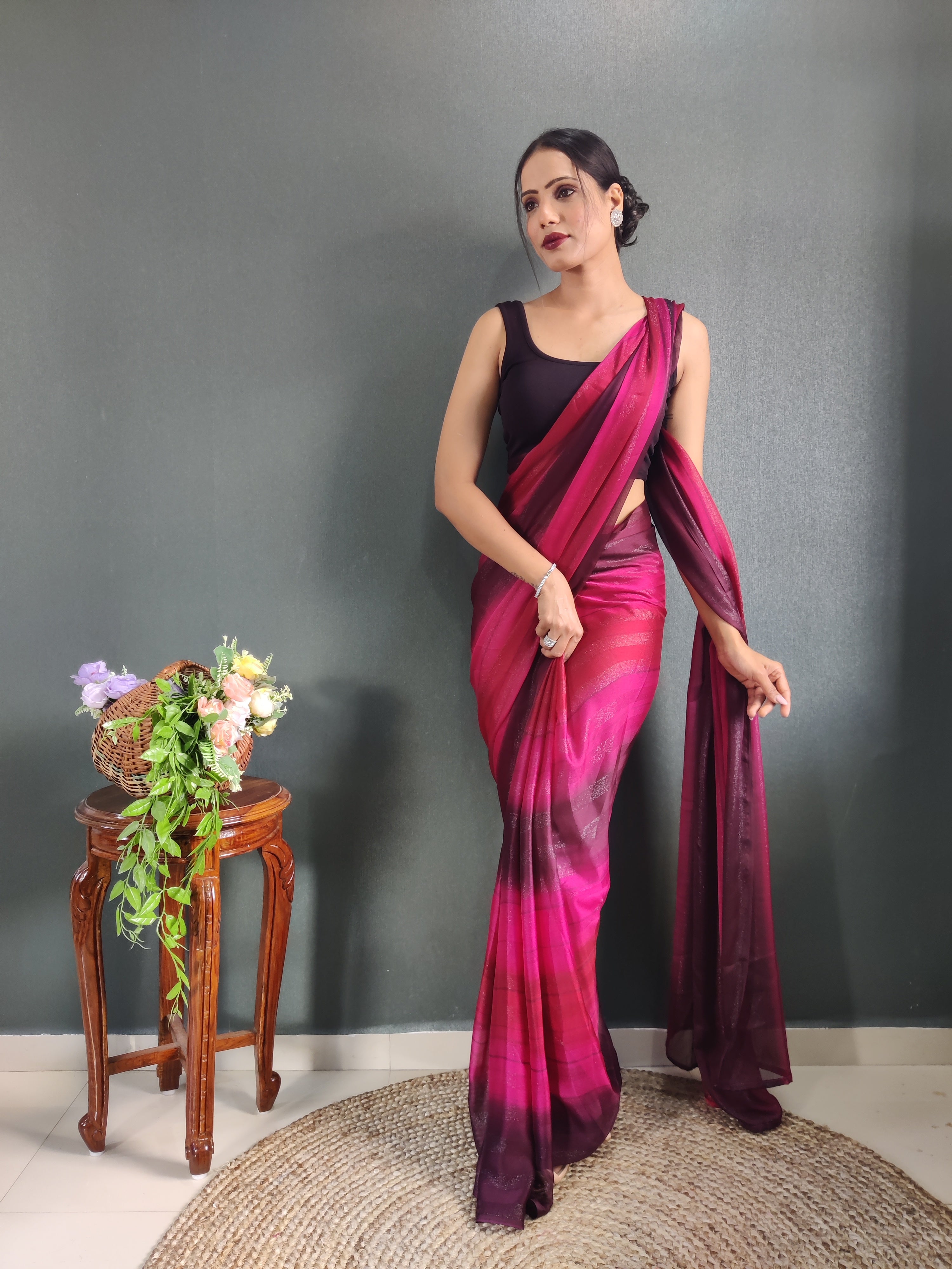 1 MIN Ready To Wear Pink Shade Heer Saree