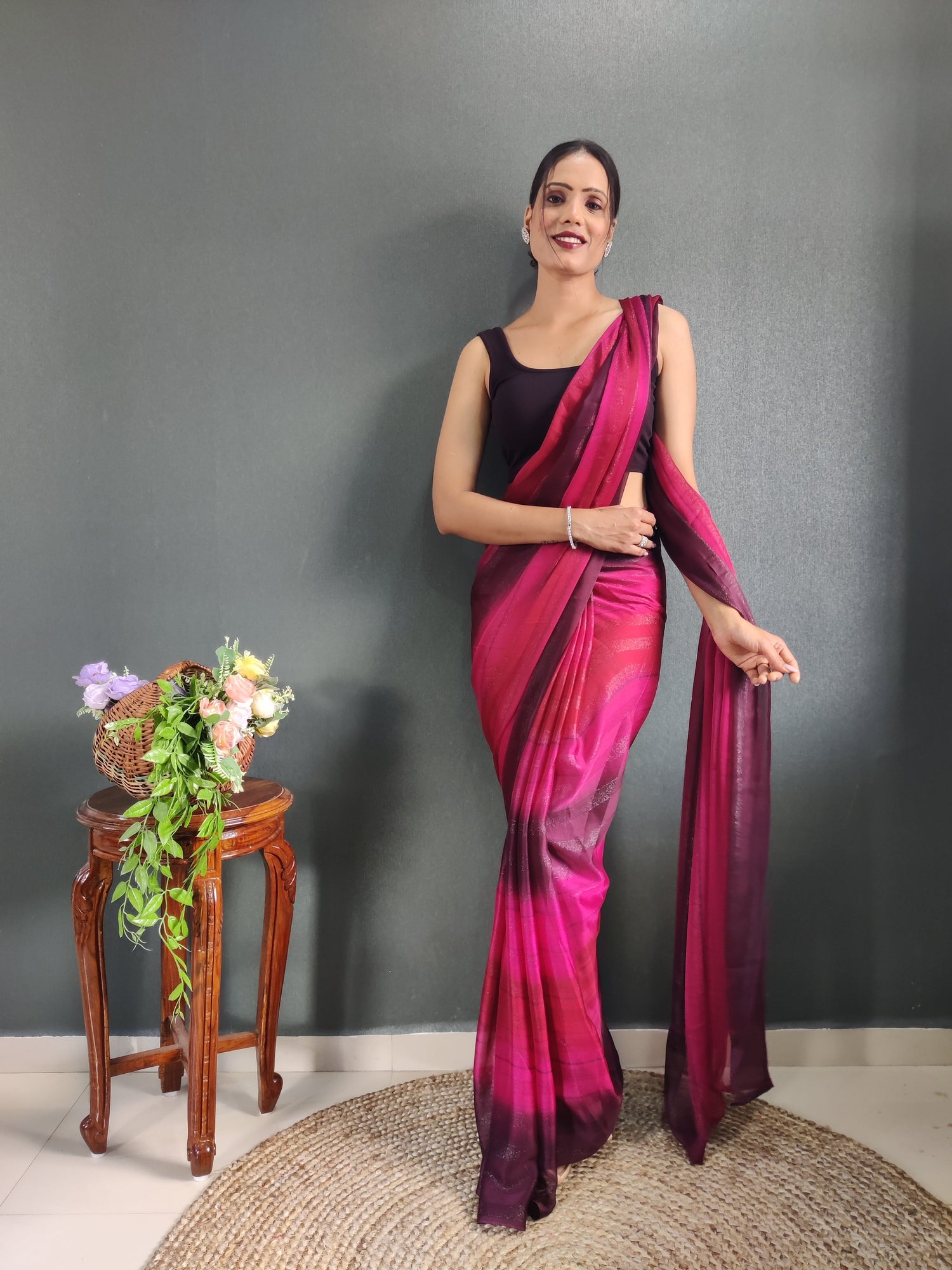 1 MIN Ready To Wear Pink Shade Heer Saree