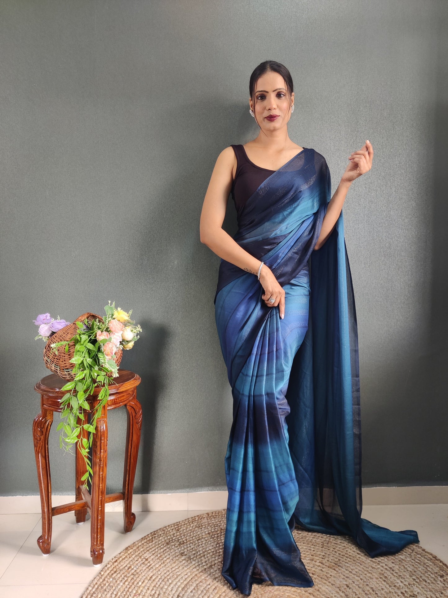 1 MIN Ready To Wear Blue Shade Heer Saree