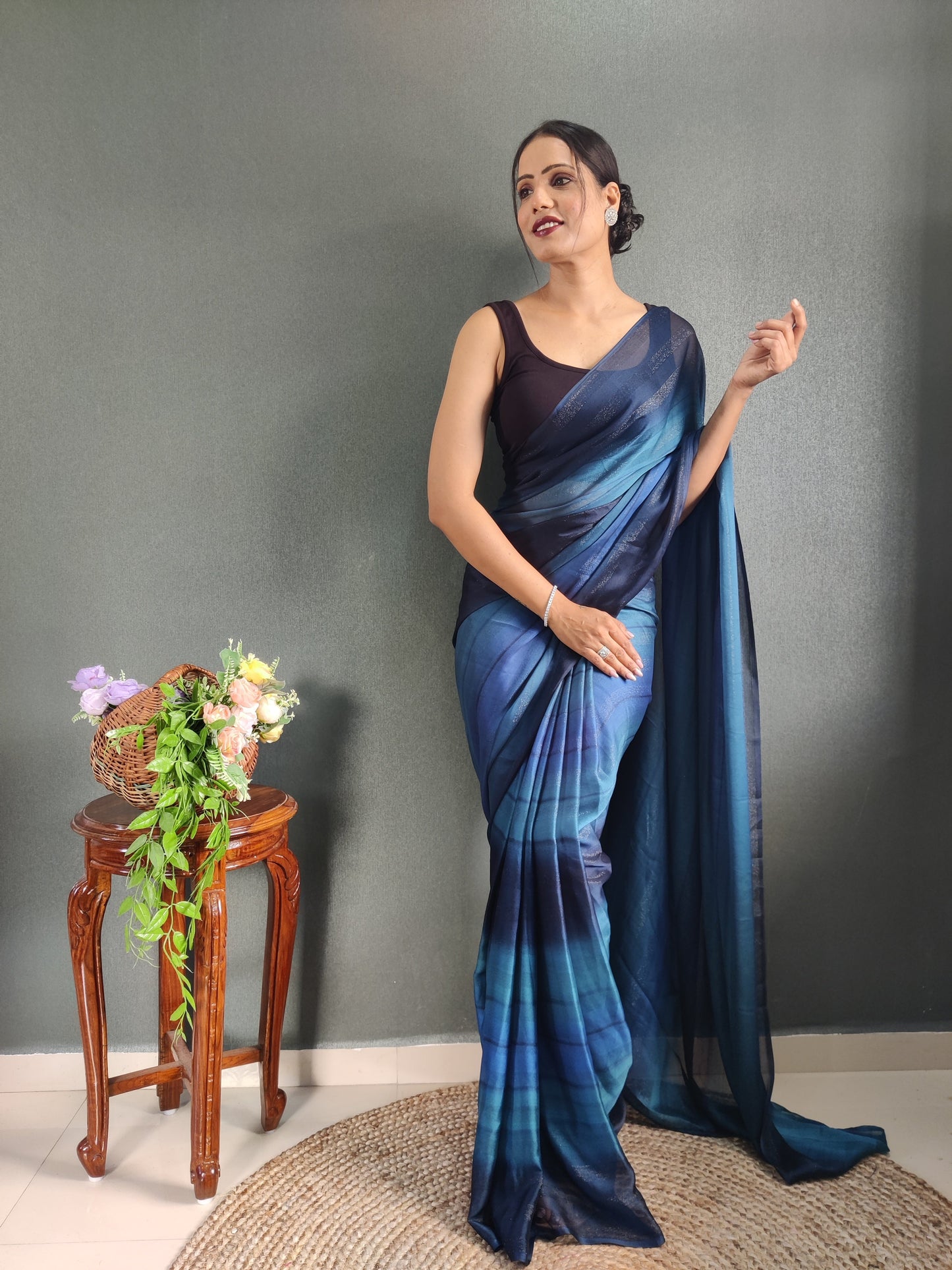 1 MIN Ready To Wear Blue Shade Heer Saree