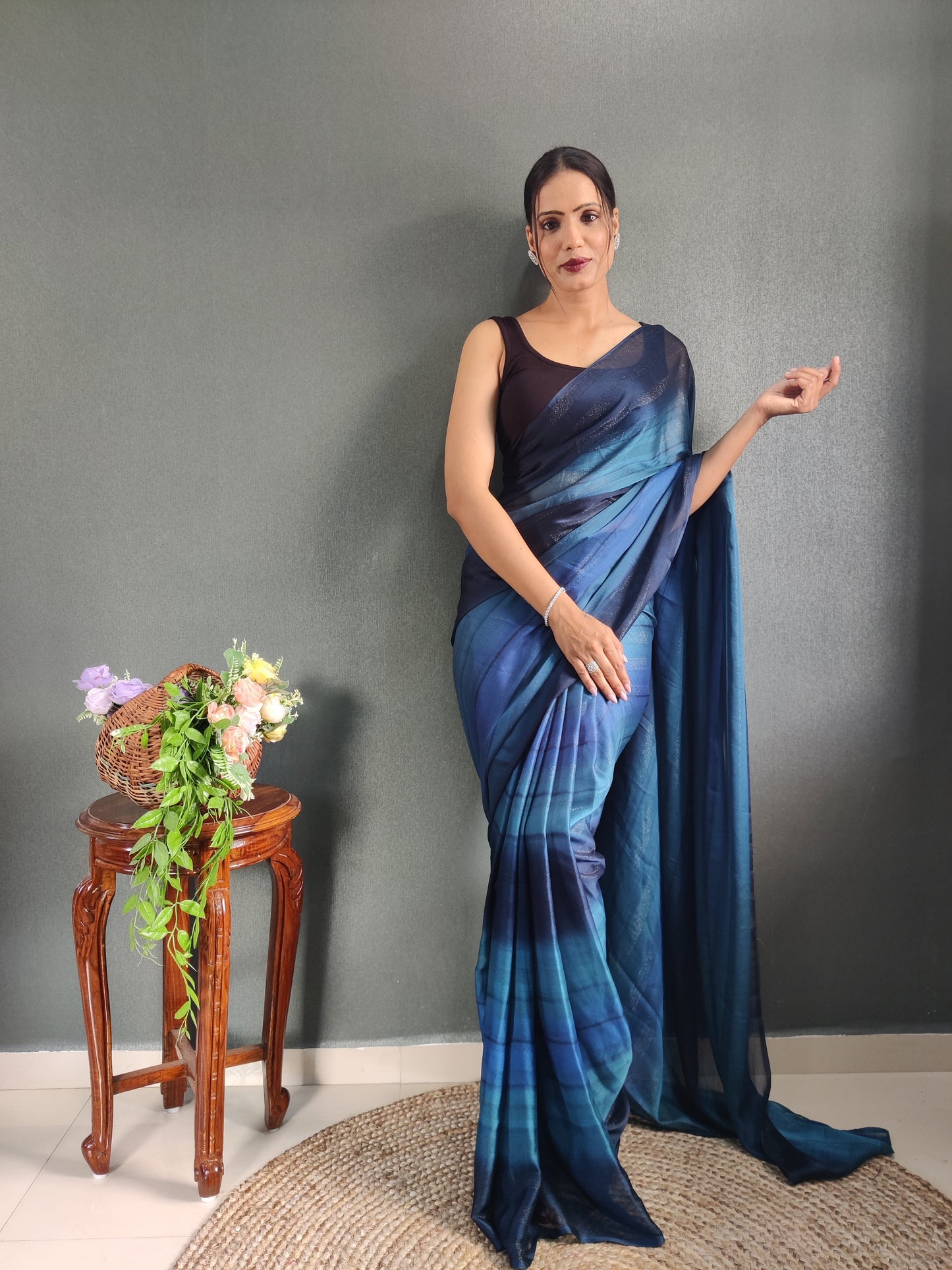 1 MIN Ready To Wear Blue Shade Heer Saree