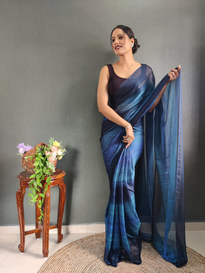 1 MIN Ready To Wear Blue Shade Heer Saree