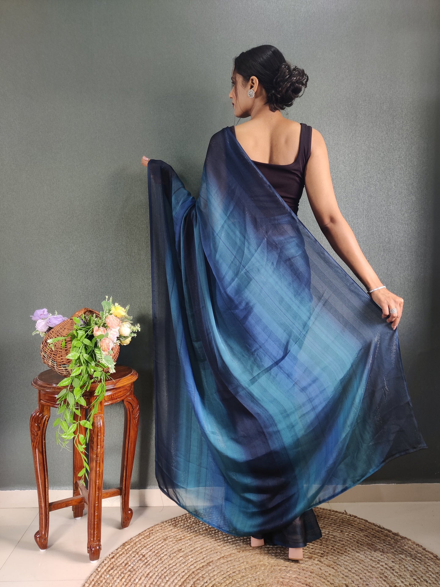 1 MIN Ready To Wear Blue Shade Heer Saree