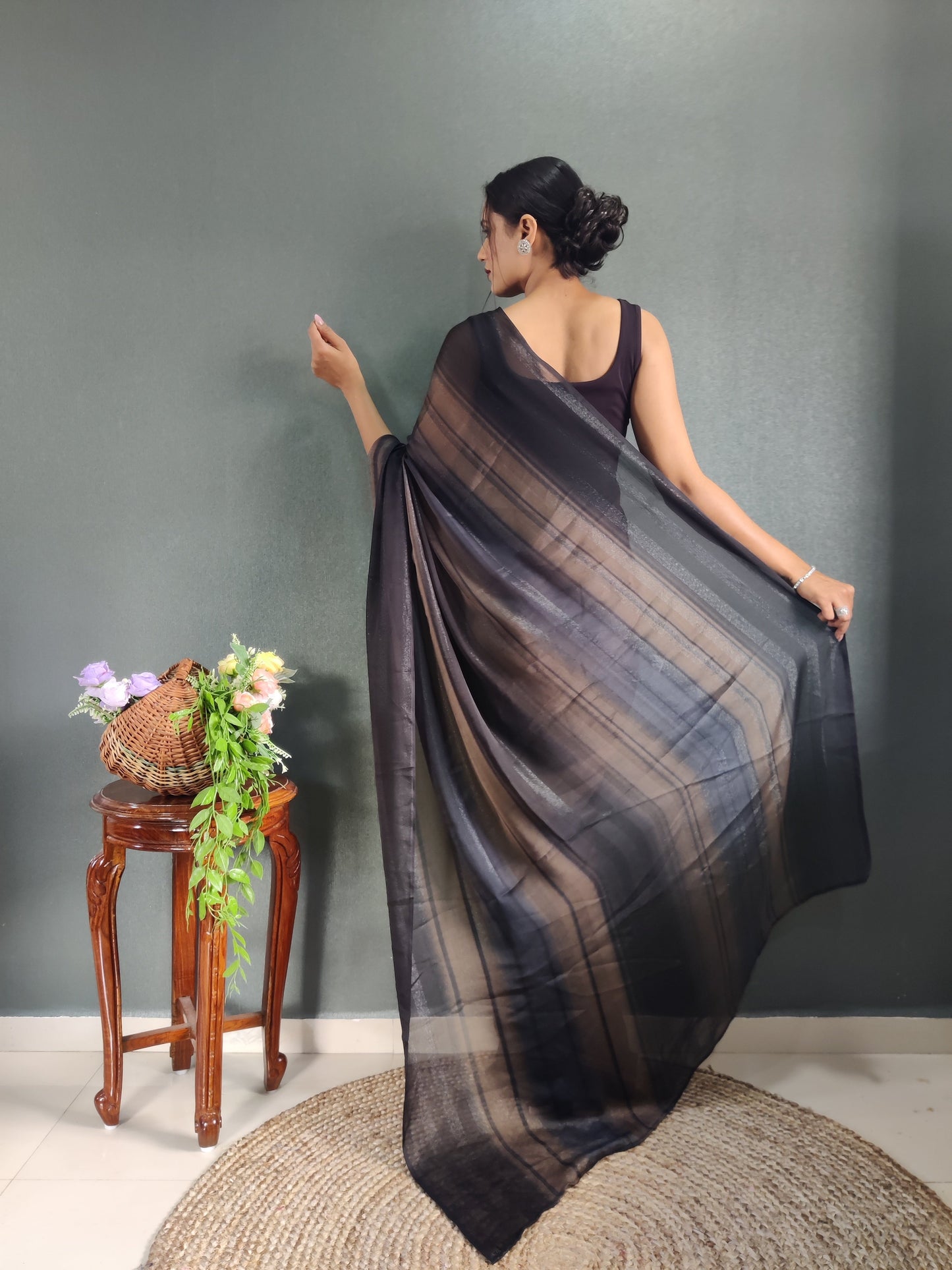 1 MIN Ready To Wear Black Shade Heer Saree