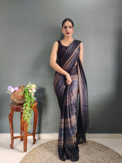 1 MIN Ready To Wear Black Shade Heer Saree