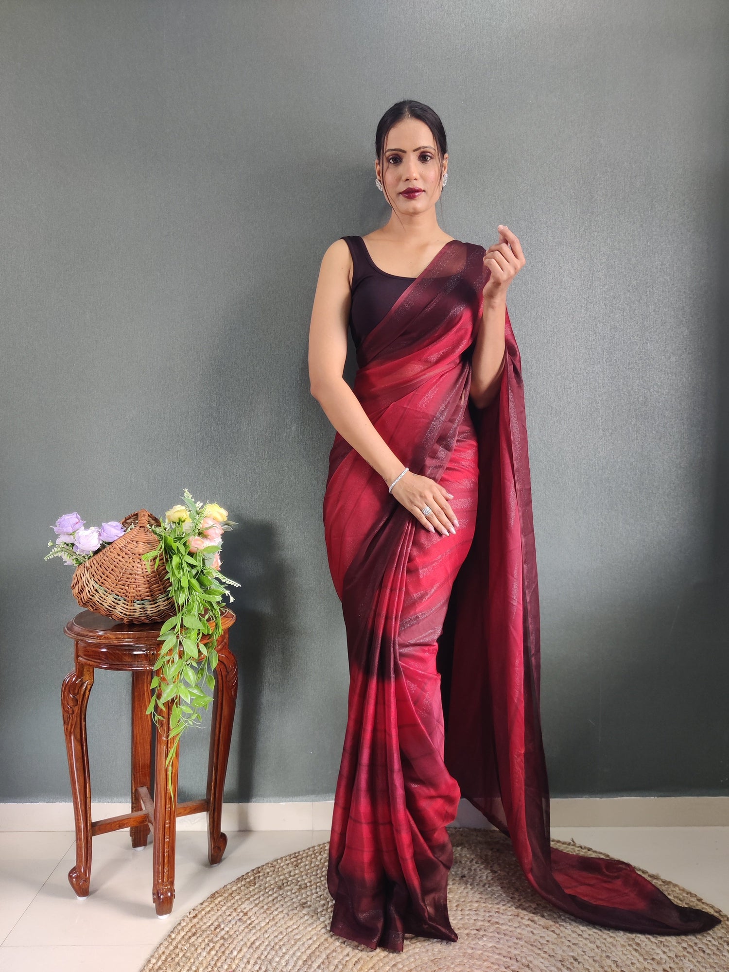 1 MIN Ready To Wear Maroon Shade Heer Saree