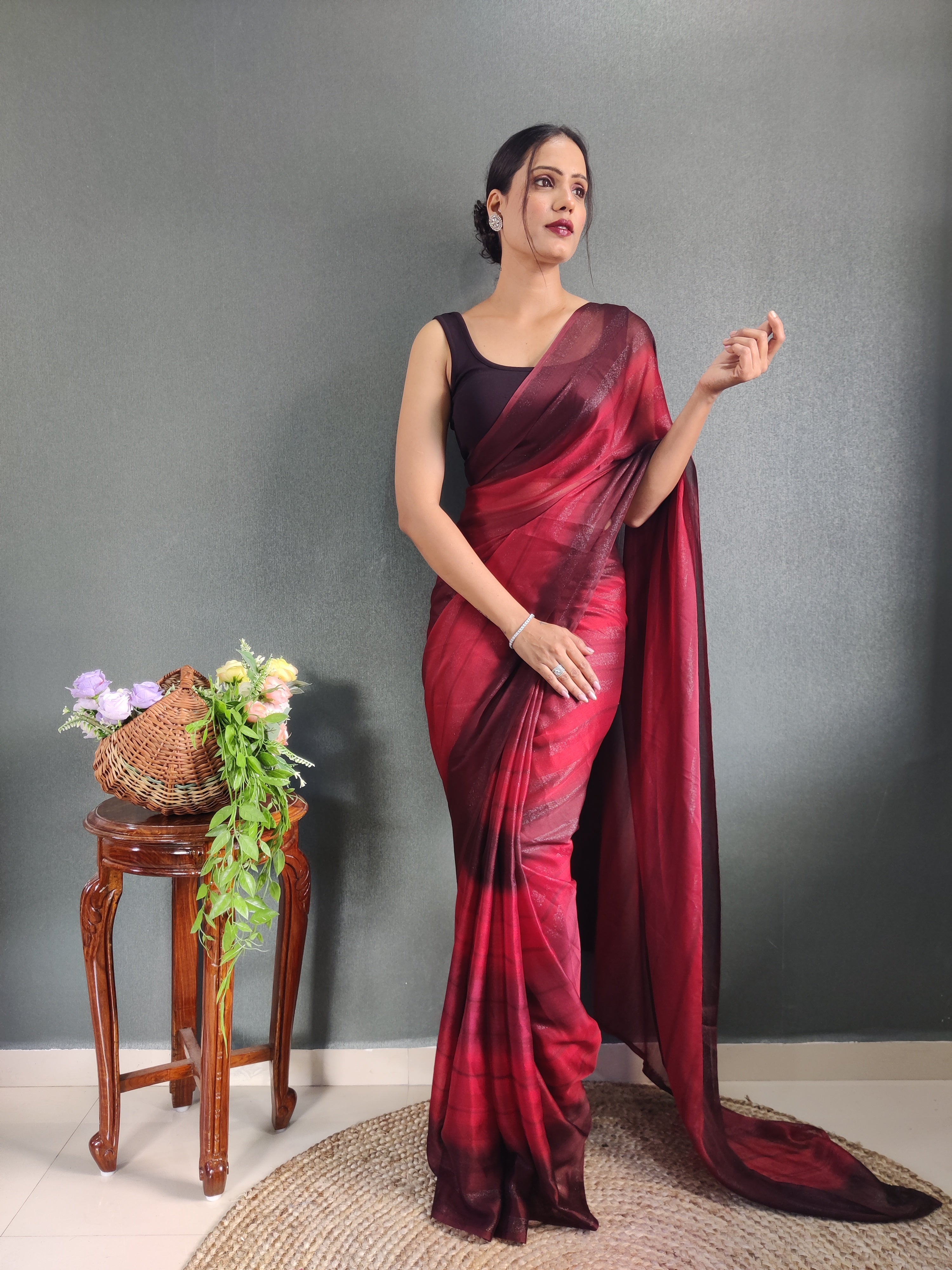 1 MIN Ready To Wear Maroon Shade Heer Saree